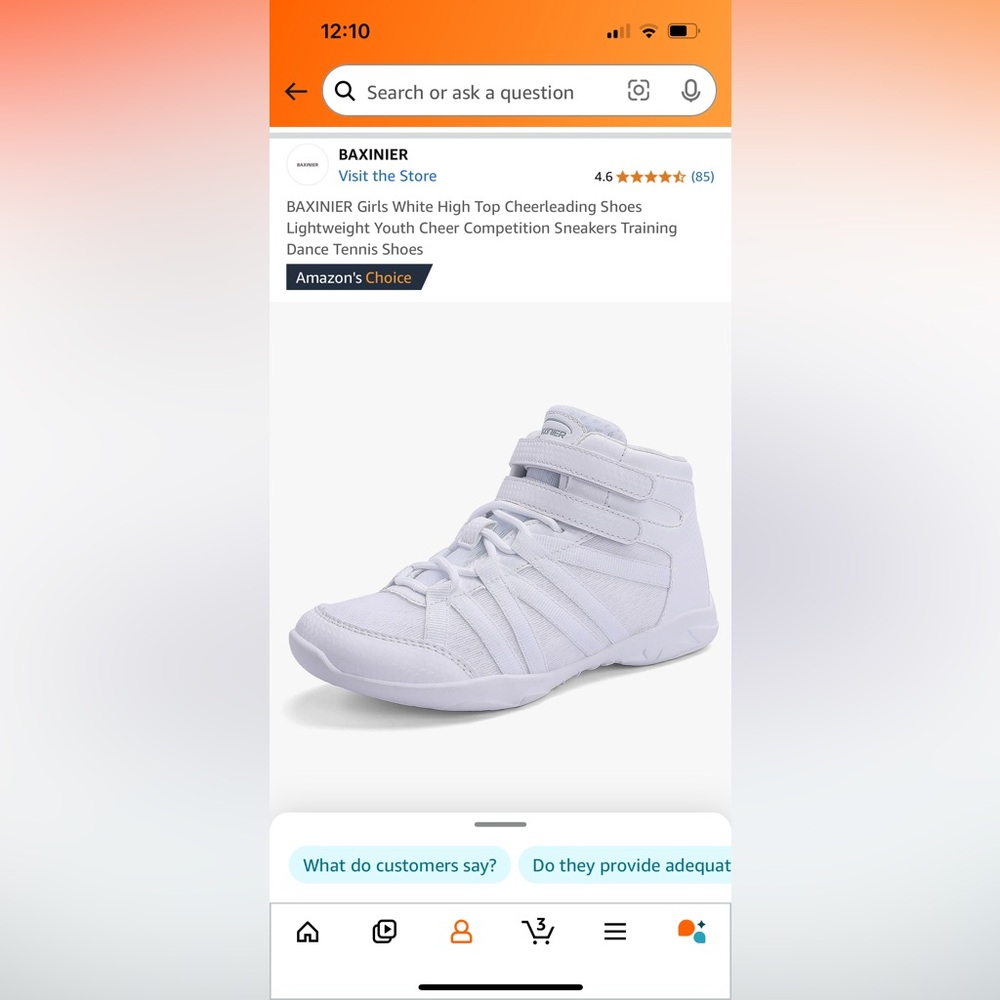 Amazon youth size 1 cheer shoe